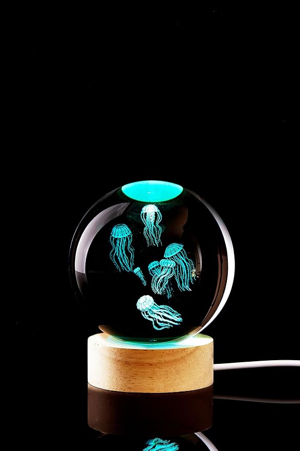 Conalisk 3D Jellyfish Crystal Ball Lamp, Lifelike LED Jellyfish Night Light, 16 Colors Changing Light, Dimmable Remote Control, Desk Lamp