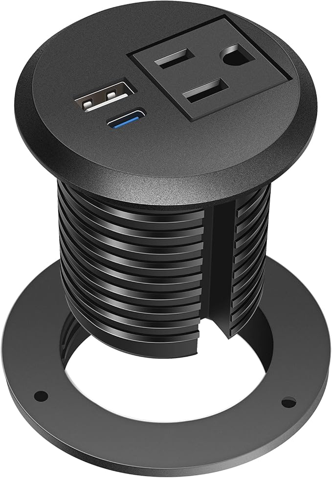 Desktop Power Grommet, 2 inch, USB C PD 20W Fast Charging Station, Desk Hole Recessed Power Outlet,ETL Listed (1, 6 FT Cable)