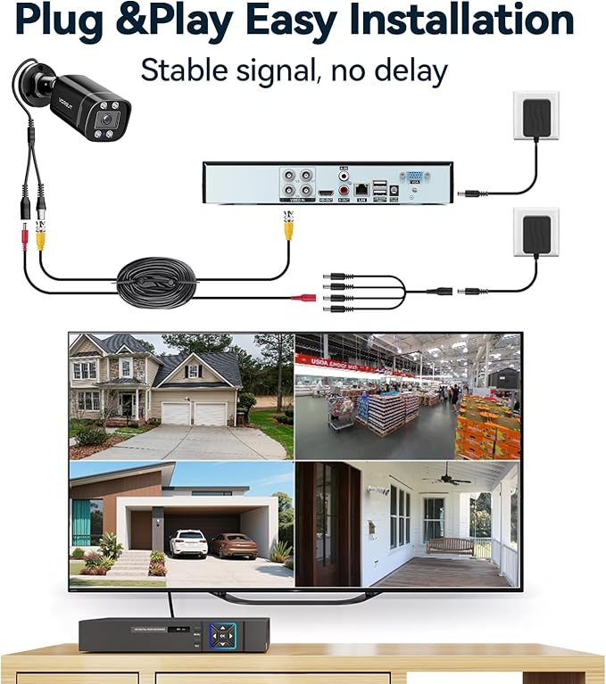 VORGUT Wired Security Camera System Outdoor, 4pcs Surveillance CCTV Bullet Cameras for Home Security, 4CH AHD TVI 5MP Lite DVR Recorder with 500G HDD, Motion Detection, Night Vision, Waterproof