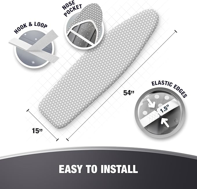 COTTY HOME Extra Thick Ironing Board Covers with Pad Standard Size 15x54, Heat Reflective Full Scorch Resistant Padding, Snug Fit Non-Slip Nose Pocket Fastener Straps Elastic Edges, Gray Spotted