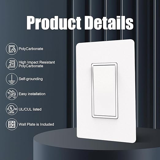 ThunderWay 3 Way Matte White Light Switch with Cover Plate, 15A 120/277 V Three Way Decorative Paddle Switches, Self-Grounding, Residential and Commercial Grade, UL Listed, 30 Pack