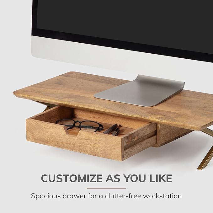 Anji Mountain Monitor Stand - Desktop Organizer & Laptop Riser, Ergonomic Monitor Riser, Space-Saving Monitor Stand for Desk, Durable Construction, Easy Assembly, Ideal for Home & Office,Natural