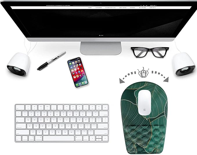 BOCHEERY Ergonomic Mouse Pad Wrist Support,Upgrade Mousepad with Massage Design,Non-Slip PU Base Desktop Mouse Pads for Pain Relief, Computer, Office & Home,12 x 8 in（F-Leaf Green）