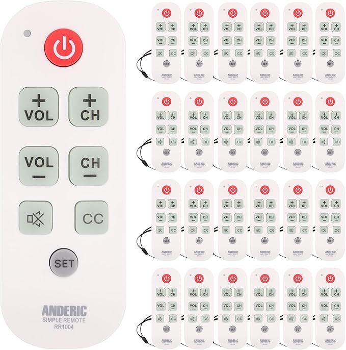 [25 Pack] Anderic Easy Big Button Universal TV Remote Control. Easy to Use, Learning, Glow Keys - Television & Cable Box Controller, Perfect for Assisted Living Elderly Care - White - RR1004