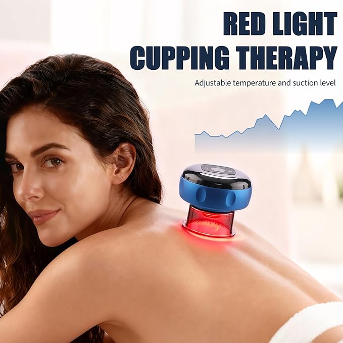 Red Light Cupping Therapy, 5 In 1 Smart Electric Cupping Device Kit for Massage Therapy, 12 Suction & Temperature Levels Massager, Infrared Therapeutic Heat for Back, Shoulder, Muscle Relief (Blue)