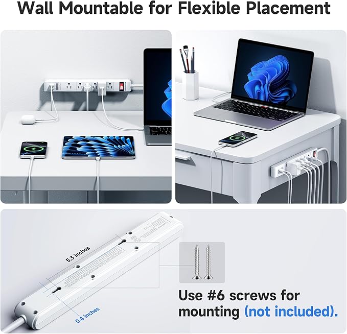 [ETL Listed] Cable Matters 2-Pack 6-Outlet Surge Protector Power Strip with USB Ports - 8ft, Long Extension Cord, Surge Protector with USB Ports, White