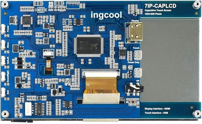 Ingcool 7 inch HDMI LCD 1024x600 Resolution Capacitive Touch Screen IPS Display Module Compatible with Raspberry Pi 4 3 2 1 B B+ A+,Jetson Nano,Support Software Resolution (up to 1920×1080)