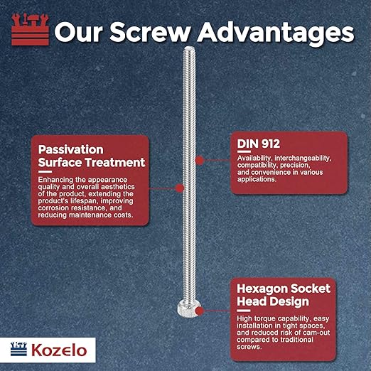 Kozelo 10pcs Socket Head Cap Screws - [M2-0.4 x 50mm] 304 Stainless Steel Allen Socket Drive for Electrical Motor 3D Printing Fan Engine Replacement Use, Silver