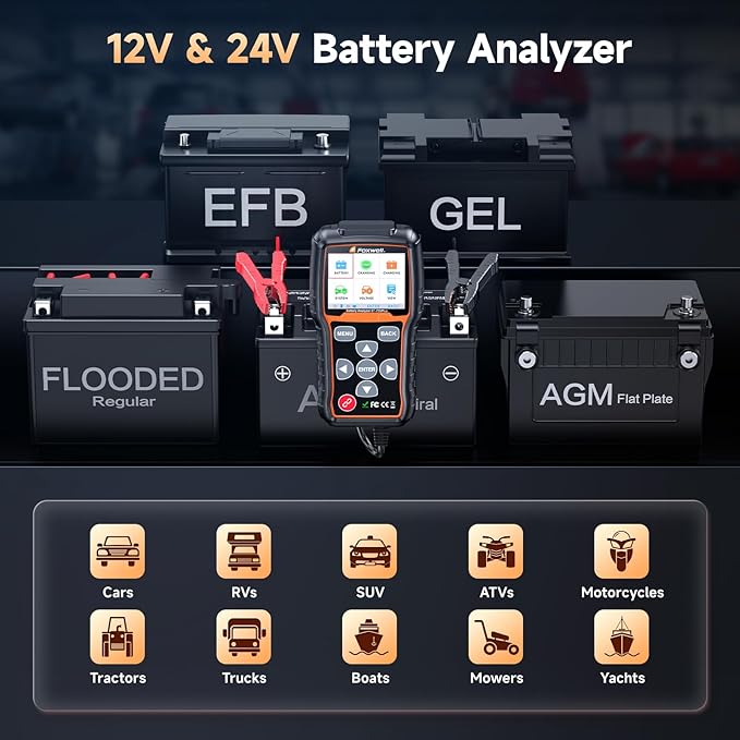 Car Battery Tester 24V 12V Load Tester, FOXWELL BT705 Plus 100-2000CCA Automotive Alternator Tester Digital Cranking Charging System Tester for Car Truck Marine ATV, Upgraded of BT705