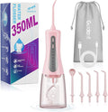 GOLDANT 350ML Water Dental Flosser Teeth Pick with Travel Bag, 5 Modes Portable Cordless Oral Irrigator Cleaner, Electric Rechargeable IPX7 Waterproof for Home Travel Teeth Cleaning flossing (Pink)