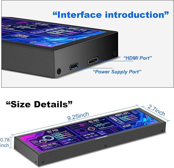 8.8 Inch PC Temperature Display, PC Sensor Panel Display, Computer Temp Monitor, IPS USB Mini Screen, AIDA64 CPU RAM DataTemperature Monitor for ARGB Computer Case Secondary Screen