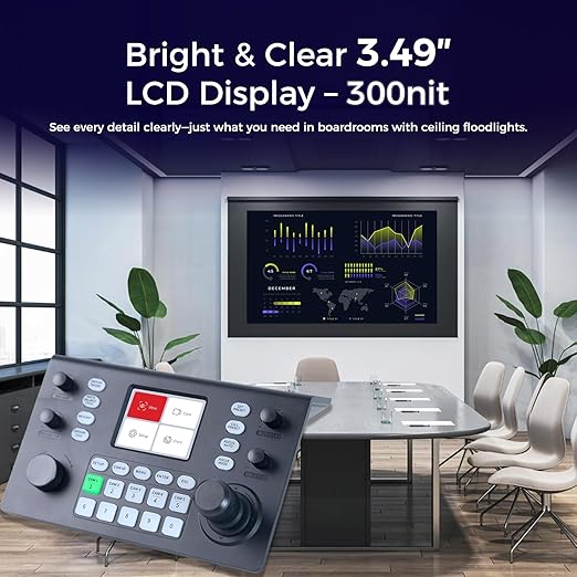 RGBlink NDI PTZ Camera Controller, PoE Powered, 3D Joystick Control,3.5 LCD Preview, Multi-Protocol Support, for Church Worship, Webinars & Live Streaming (RGBBKT)