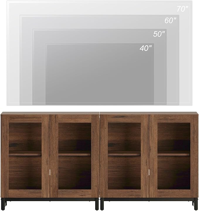 WAMPAT 63 Inch TV Stand with Glass Doors for 32-70 inch TVs, Modern Entertainment Center TV Console with Adjustable Shelves for Living Room, Bedroom, Brown