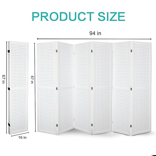 Babion 6 Panel Pegboard Display, Freestanding Folding Privacy Screens for Craft Shows (White)