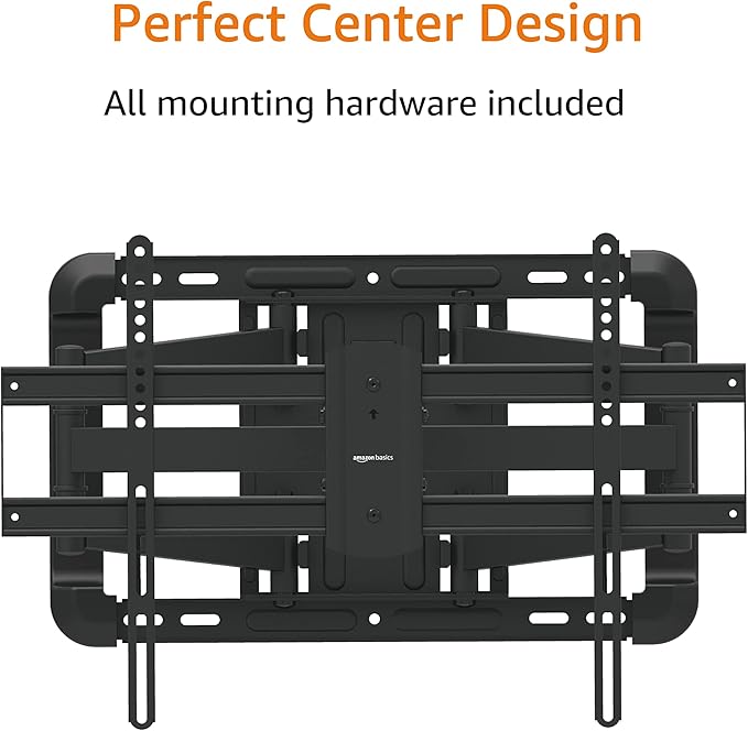 Amazon Basics Heavy Duty Extension Dual Arm, Full Motion Articulating TV Mount for 37" to 80" TVs up to 132 lbs, Fits LED LCD OLED Flat Curved Screens, Black