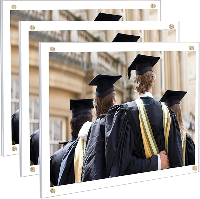 Kalami 3 Pack 8.5x11 Acrylic Wall Mount Picture Frame Self Adhesive, Floating Frameless Clear Frame for Photographs Artwork Diploma Certificate or A4 Letter Document Display- Full Frame Size 10x12.6