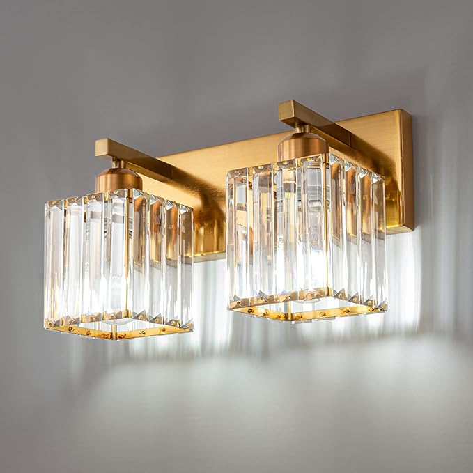 FDPBY Modern Bathroom Vanity Light 2-Lights Gold Crystal Bathroom Wall Light Vanity Light Fixtures，12.59-inch Modern Minimalist Design