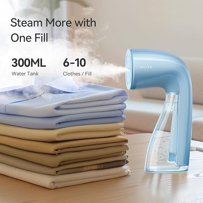 HiLIFE Upgraded Steamer for Clothes, Handheld Portable Design, 1100W Powerful Steam, 300ml Larger Tank & No Leak Tech, 30S Fast Heat-up, Quick Wrinkle Remover, Compact Size for Travel, ONLY 120V-Blue