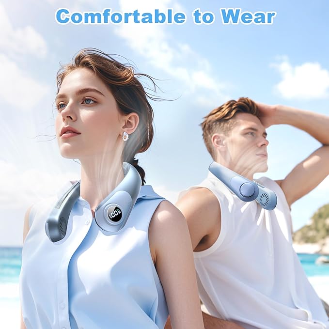Portable Neck Fan that Blow Cold Air, LED Display, Rechargeable Hands-Free Wearable Cooling Personal Fan, 5 Speed, Neck Support, Bladeless Neck Air Conditioner, Gift for Women/Men, Hot Flashes, Travel