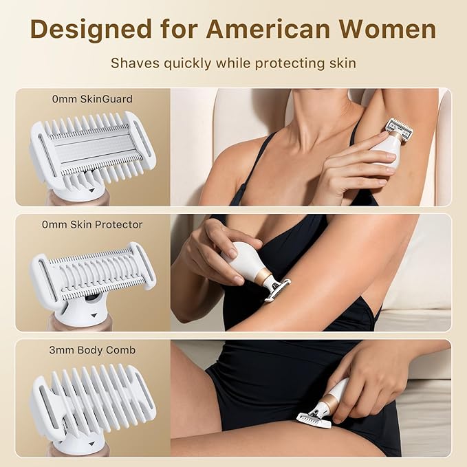 Trimcoo 2026 New Bikini Trimmer for Women - Small But Powerful Electric Razors, Intimate Pubic Hair/Lady Facial Painless Removal, USB-C Cordless Body Shaver for Trip, Replaceable Wet/Dry Blade, White