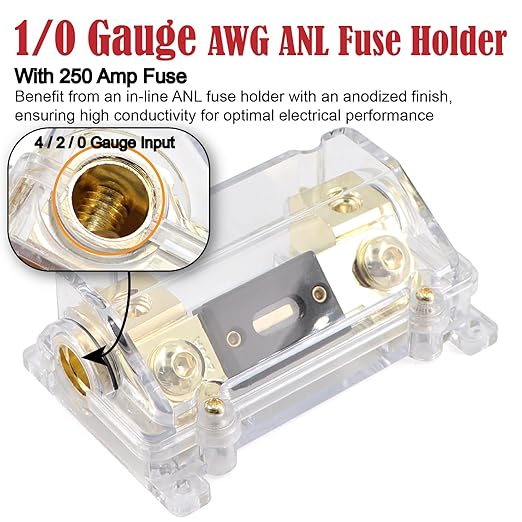 1/0 Gauge Wire CCA (20Ft Each Black/Red) Primary Automotive Wire with Lugs Kit,250A ANL Fuse,1/2 Inch Cable Split Sleeving,Battery Cable,Car Amplifier Power Ground Wires,Amp Install Wiring