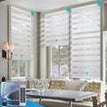 DENFOON Motorized Zebra Blinds, Solar Powered Dual Layer Automatic Shades with Remote Control, Rechargeable Smart Blinds Horizontal Wireless Electric Shades for Windows, Custom Size, White， 20 x 72