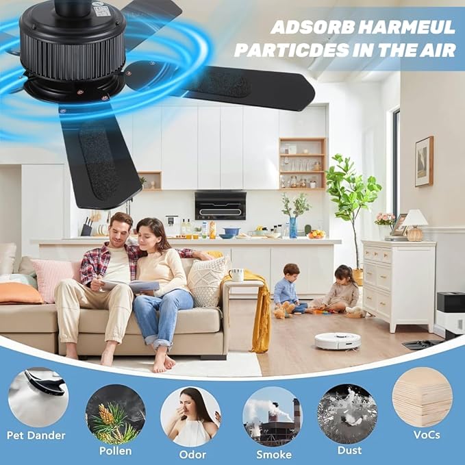 Kuenst Ceiling Fan Filters for Blades，Activated Coconut Carbon Ceiling Fan Filter Accessories Dust Catcher Fits All Ceiling Fans，Black，9.84in*3.54in