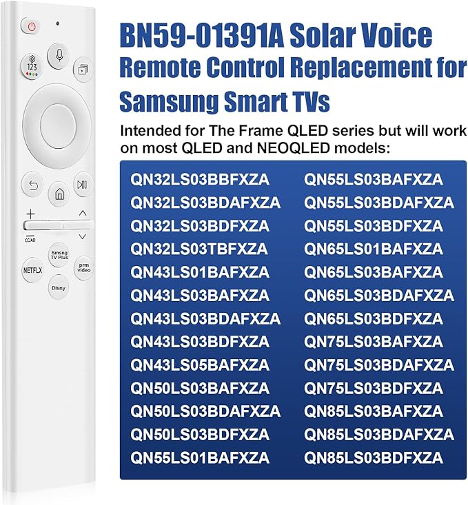 for Samsung tv Remote Solar Voice Replacement for Samsung Frame TV Remote BN59-01391A Compatible with Samsung Remote Control for Samsung Smart TVs Crystal QLED HD 4K 8K, White