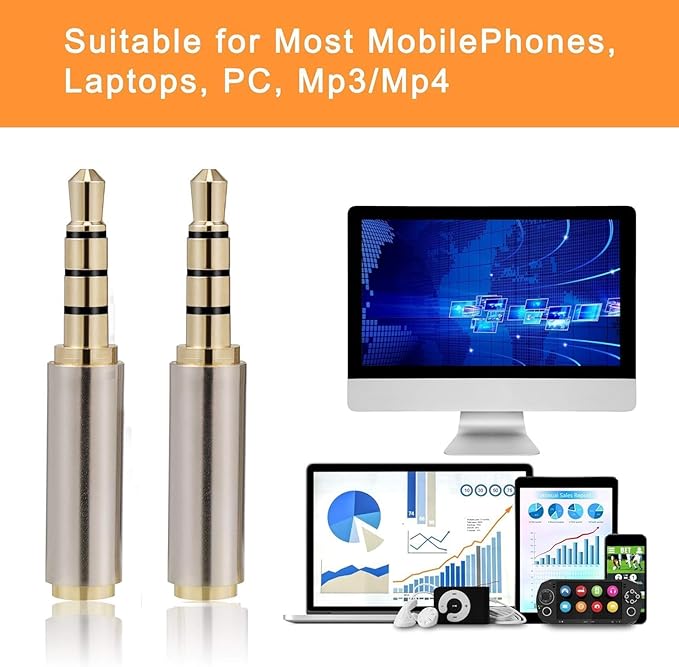 Mizi [2 Pack 3.5mm Male to 2.5mm Female Stereo Audio Adapter Headset Converter Connector for Smartphones, Headphone, Mic, Tablets - Silver