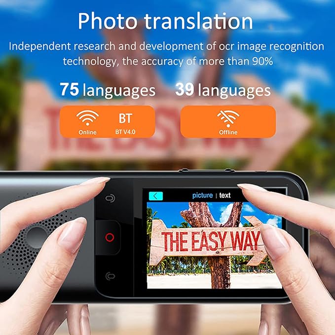 Portable Language Translator Device, 138 Languages Online, 17 Languages Offline, Voice Video Recording, Unit Conversion - Multilingual Communication, Photo Translation, Ideal for