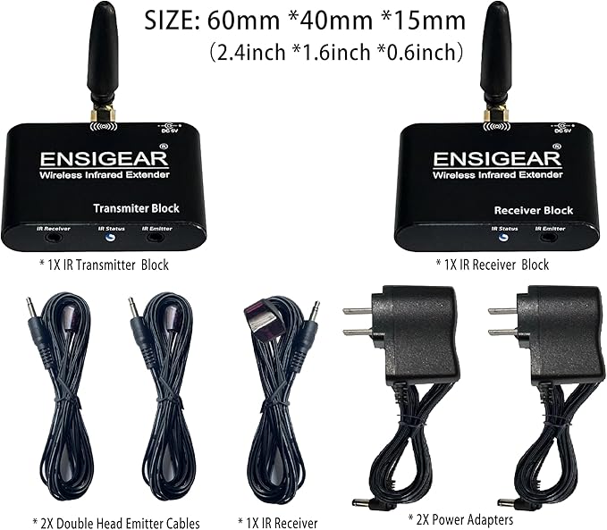 ENSIGEAR Wireless IR Repeater Kit, Infrared Remote Control Extender, Infrared Remote Control Wireless Connection Device. (Transmitter + Receiver)