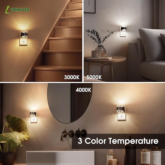 L LOHAS LED Night Light, Bubble Night Lights Plug into Wall,4 Pack 3000K/4000k/5000K Adjustable Color Temperature Night Light,Dimmable Nightlights with Dusk to Dawn Sensor for Rooms Bathroom Hallway