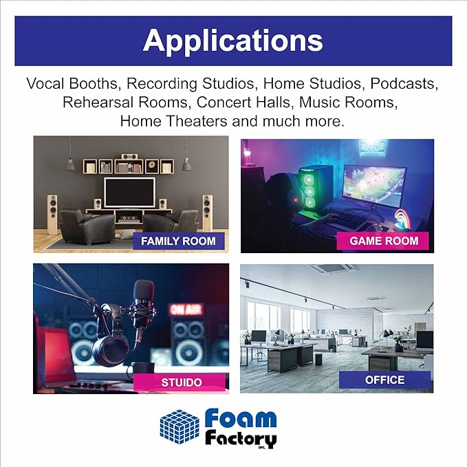 Foam Factory Inc 24 Pack Color Acoustic Foam Panel Studio Soundproofing Wedge Wall Tiles 12” X 12” X 2” (Burgundy)