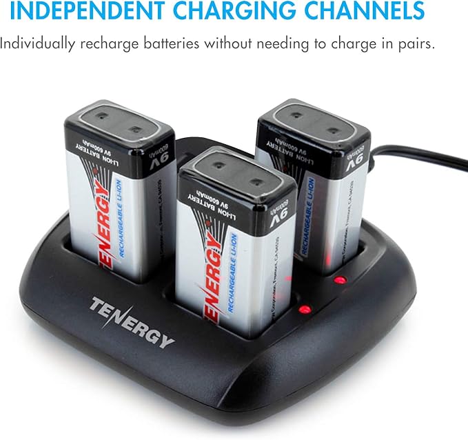 Tenergy TN294 4-Bay 9V Li-ion Battery Charger + 4pcs 9V 600mAh Li-ion Rechargeable Battery