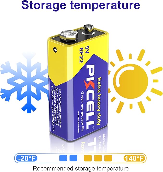 PKCELL 9V Batteries, 24 Pack 9 Volt Batteries Carbon Zinc, 9V Battery for Smoke Detector, Alarms, 6F22 Square Battery