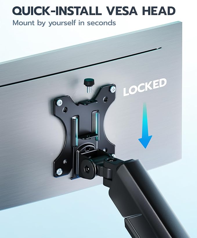 ARES WING Heavy Duty Single Monitor Arm - Fully Adjustable Monitor Mount for 40 34 32 27 Inch Ultrawide Screens Up to 26.4 lbs with Clamp/Grommet Desk Mount, 75/100 Vesa Mount, Black