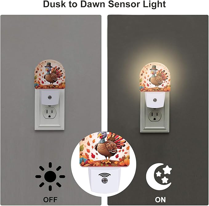 sndheke Cute Cartoon Turkey Night Light for Kids,Thanksgiving Day Fall Autumn Night Light Plug in with Dusk to Dawn Sensor,0.5w Energy Saving Nightlight for Hallway Stairway Kitchen Bedroom