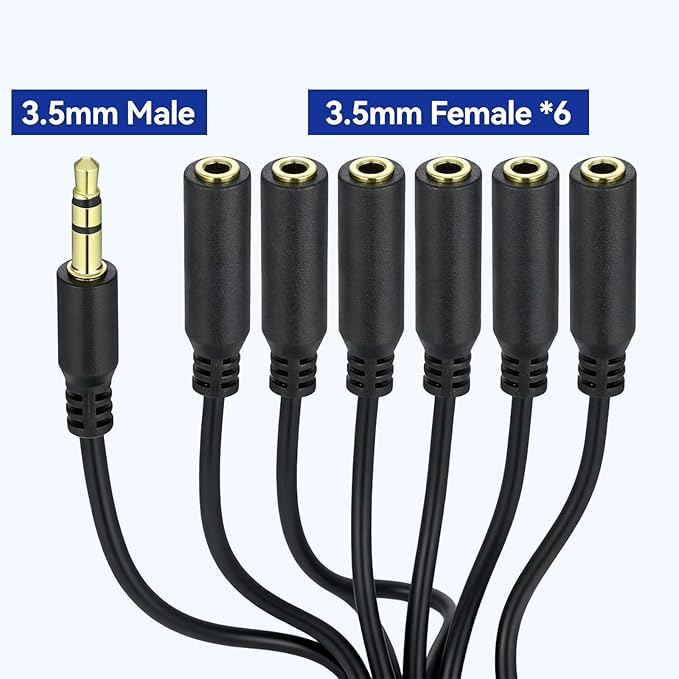 Xyembu 3.5mm Headphone Splitter, 1/8inch TRRS Male Stereo Jack to 6 Female, Headphone Headset Extender Cord, 3.5mm Splitter 1 to 6 Ways for Earphone, Headset, Laptop, Phone