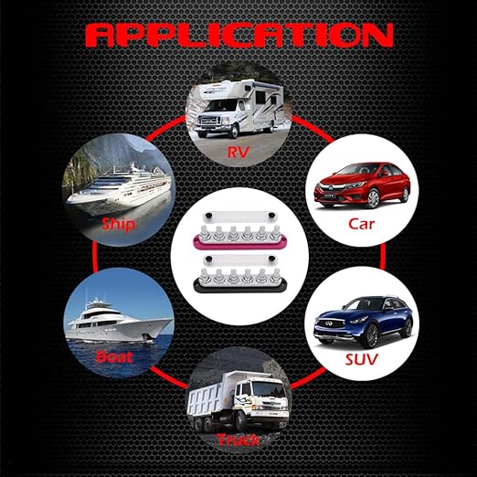 6 x M10 (3/8") Studs Power Distribution Block Bus Bar 12V, Ampper 7" HD 300A Marine BusBar Battery Distribution Block W/Cover for Car Boat Solar (Red & Black)