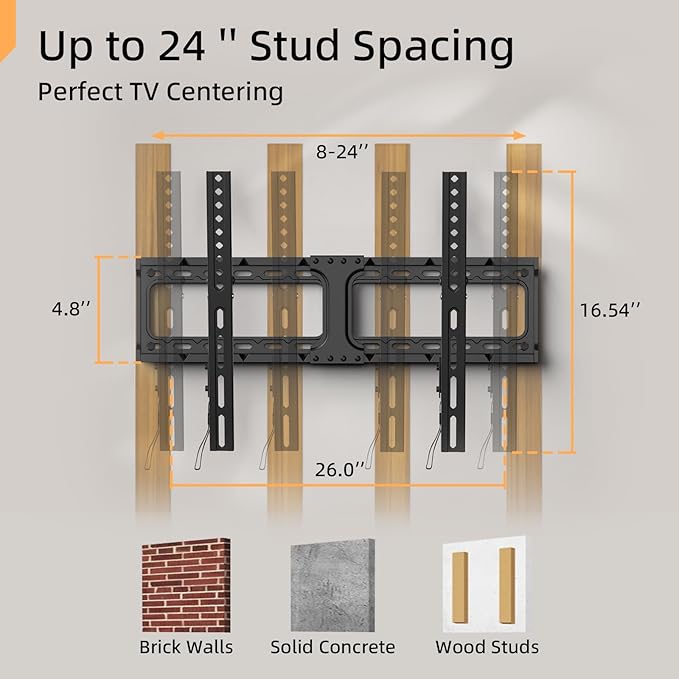 IWORKBOARD 55 65 75 85 inch Tilting TV Wall Mount for 32-90 '' TVs, Low Profile TV Mount Bracket, Safe Lock & Quick Release, Max VESA 600x400mm, 24 inch Studs,132 lbs, Fit Most 55+ 75+ 85+ 86 TVs