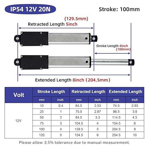 4 Inch 4.5lbs Mini Stroke 12V 4.5lbs Electric Linear Actuator 1.2"/sec Linear Motion Actuator with Brackets for Cabinets, Robotics, Home Automation, Window Opener(20N, 100mm)