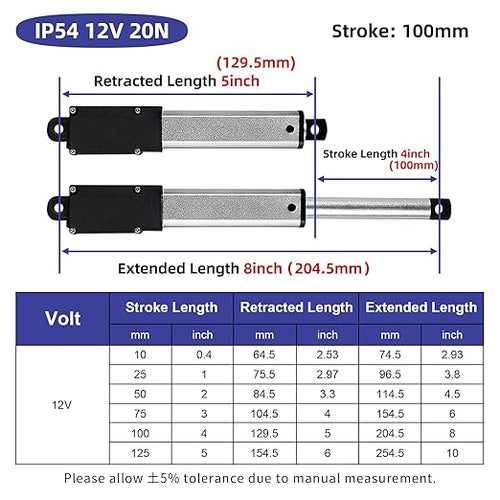 4 Inch 4.5lbs Mini Stroke 12V 4.5lbs Electric Linear Actuator 1.2"/sec Linear Motion Actuator with Brackets for Cabinets, Robotics, Home Automation, Window Opener(20N, 100mm)