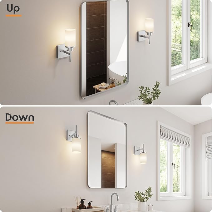 AONEON Bathroom Light Fixtures Brushed Nickel Vanity Lights with White Frosted Glass Shade, Wall Lamp for Mirror Kitchen Bedroom Porch, 2 Pack T001BR-L1-P2