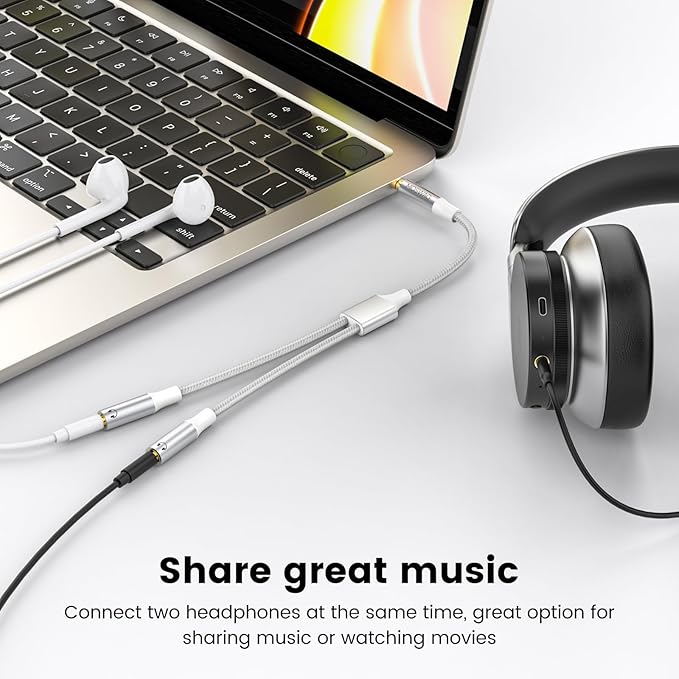 MOSWAG Headphone Splitter, 3.5mm Stereo Audio Splitter, Hi-Fi Sounds Extension Cable Audio Stereo Y Splitters, 3.5 mm Male to 2 Female (TRRS - 4 Pole) for Apple, Samsung, Tablets, Laptop, PC, Etc.
