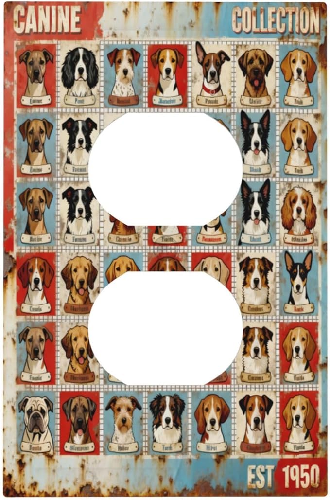 Bvtewkhz Dogs Funny Puppy Pets Vintage Duplex Outlet Decorative Outlet Covers Light Switch Plate Electrical Receptacle Switchplate For Bathroom Kitchen Bedroom