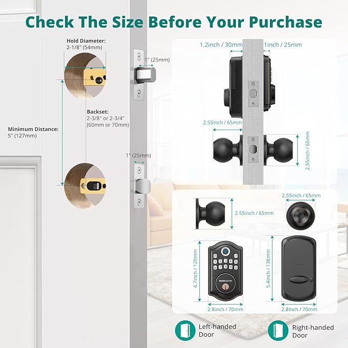 AkaGear DS10 Keyless Entry Door Lock with Door Knob, Fingerprint Door Lock, Electronic Keypad Deadbolt, Smart Door Lock, Smart Locks for Front Door, Auto-Lock - Oil Rubbed Bronze