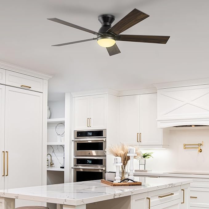 SMAAIR 52 Inch Smart Ceiling Fan with Light and Remote, Flush Mount Modern Ceiling Fan with lights,Compatible with Alexa/Google Assistant/Siri,Timer and Schedule,10 Speed DC Motor, Wooden/Walnut