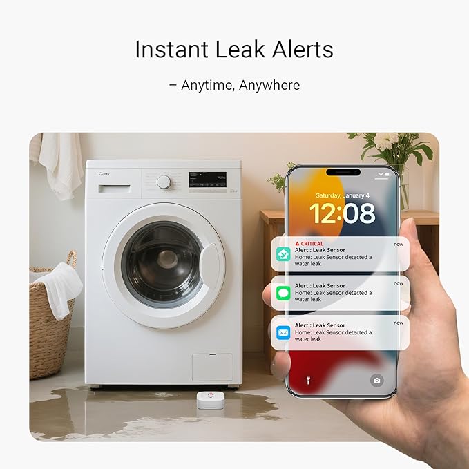 YoLink Water Leak Starter Kit: Hub + 4 Leak Sensor 4 (105 dB Siren), LoRa Long-Range, App/SMS/Email Alerts, D2D Offline, 2 AAA Up to 5-Year Battery, Compatible with Alexa/IFTTT/Home Assistant