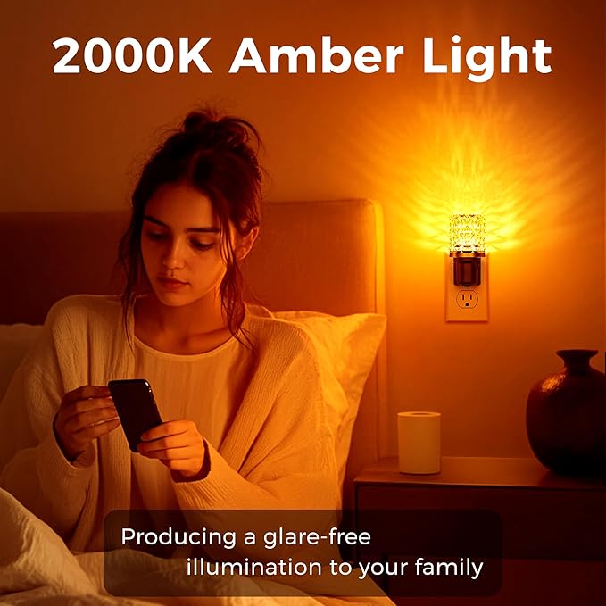 L LOHAS LED Night Light, 2 Pack Dimmable Night Lights Plug into Wall, Automatic Night Lights Plug in with Auto Light Sensor,Adjustable Brightness Amber LED Night Light, for Bedroom Hallway Home Decor