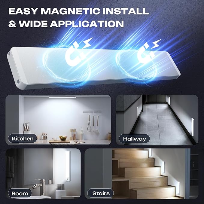 LUMIJOLI 5 Pack Under Cabinet Lighting Wireless 14inch LED Motion Sensor Magnetic Light 2500maAh Rechargeable Indoor Closet Lights for Kitchen, Stairs Cool White